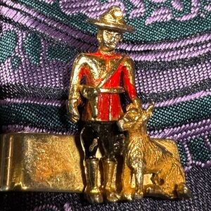 Vintage Gold-Tone Mountie &  Dog Tie Clip with Red and Black Enamel
